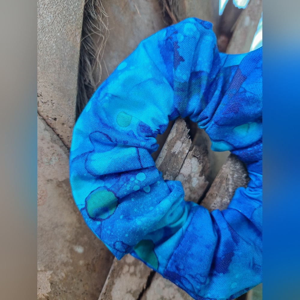 ONE Cotton Scrunchie Hair Tie Abstract Blue Purple Green Prints - Picture 16 of 16